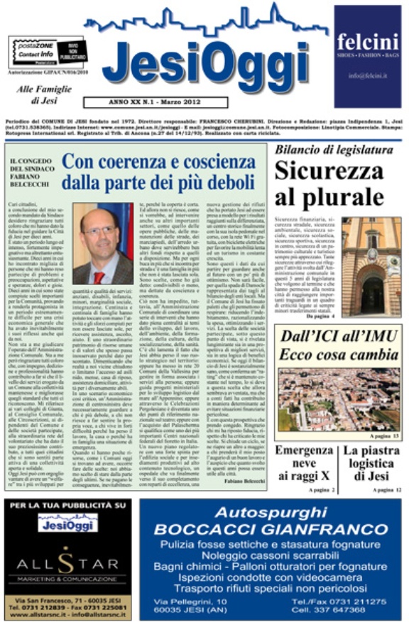Copertina di Jesi Oggi - Marzo 2012 Copertina di Jesi Oggi - Marzo 2012