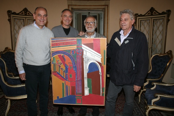 I figli di Bernardo Bosi donano al sindaco e al vicesindaco il quadro dell'artista che sarà portato a Waiblingen I figli di Bernardo Bosi donano al sindaco e al vicesindaco il quadro dell'artista che sarà portato a Waiblingen